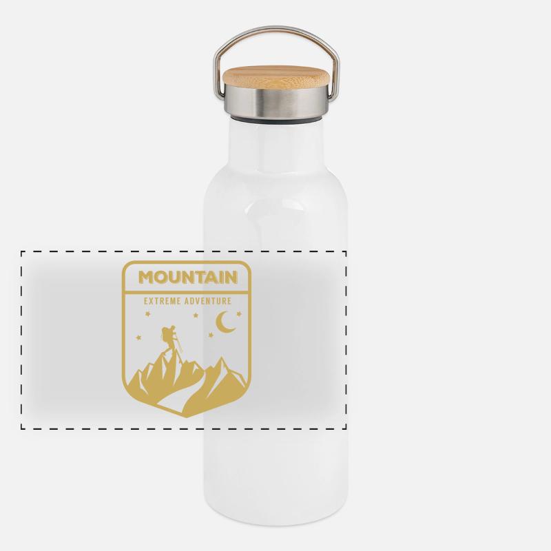 Mountain Berg Wandern Geschenk - Panorama Thermosflasche mit Bambusdeckel - Weiß