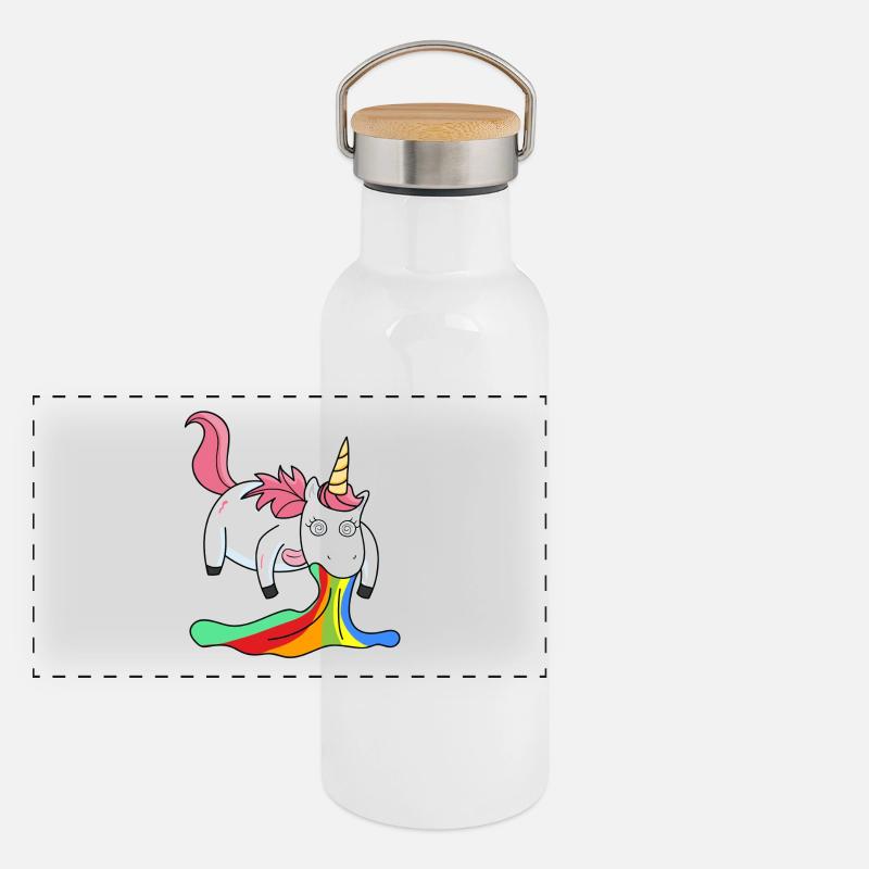Puking licorne arc-en-ciel Gourde isotherme avec bouchon en bambou