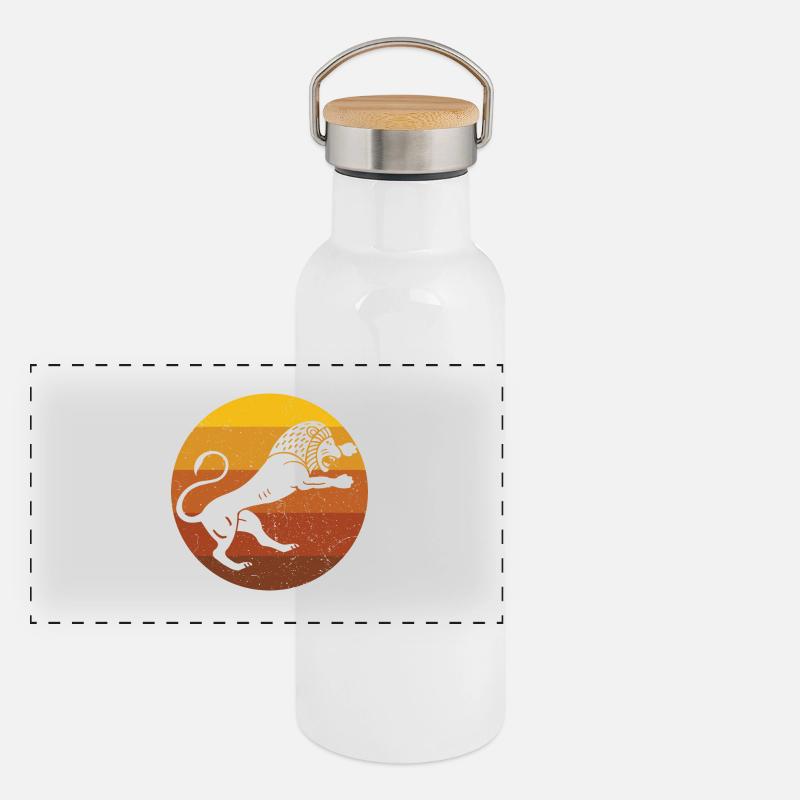 Löwe - Afrikanisches Retro Panorama Thermosflasche mit Bambusdeckel