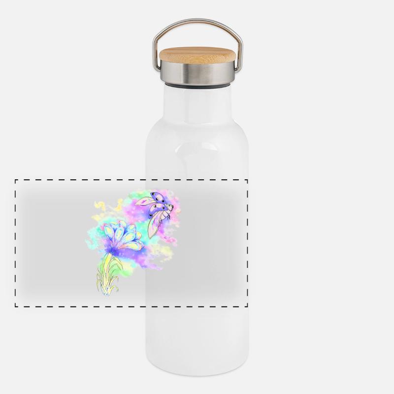 Pastel coccinelle fleur design dessiné à la main Gourde isotherme avec bouchon en bambou