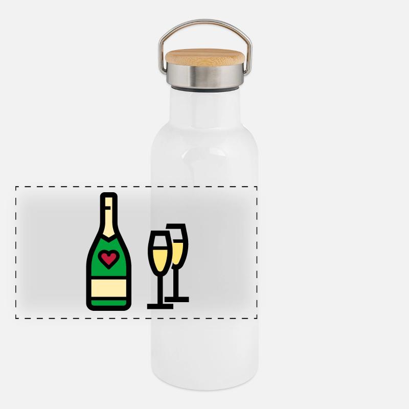 oder Sekt zum Valentinstag Panorama Thermosflasche mit Bambusdeckel