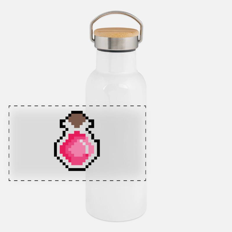 Drank rose pixel art Gourde isotherme avec bouchon en bambou