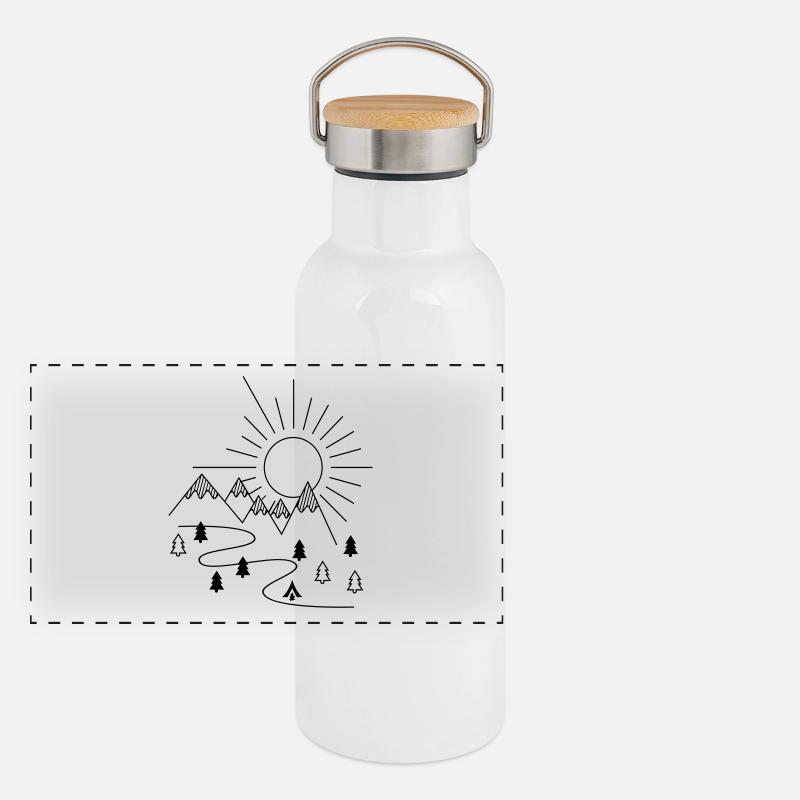 Camping in den Bergen Panorama Thermosflasche mit Bambusdeckel