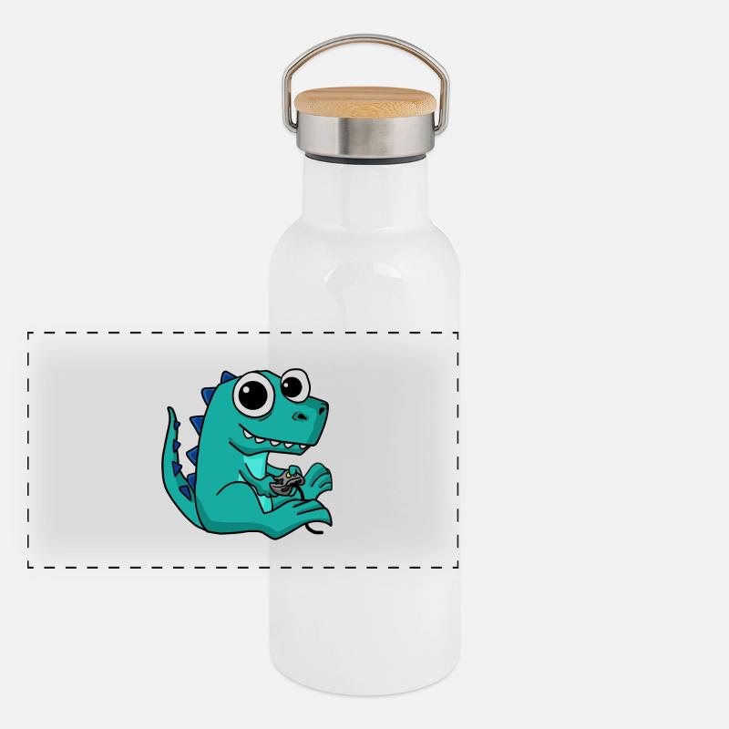 Gaming Dinosaurier Süßer Zocker Nerd Tier Lieb Panorama Thermosflasche mit Bambusdeckel