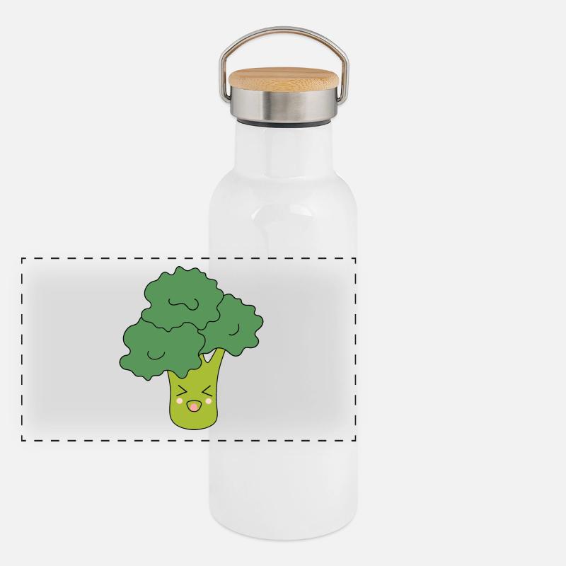 Kawaii Broccoli Vegetables vegan Panoramic Thermal Bottle with Bamboo Lid