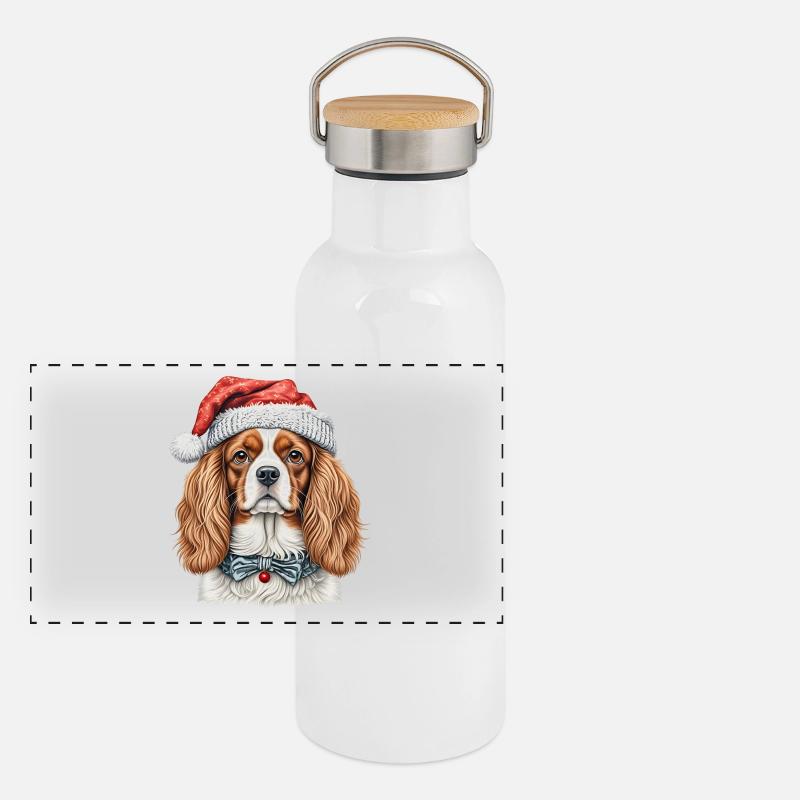 Cavalier King Charles Spaniel Weihnachten Panorama Thermosflasche mit Bambusdeckel
