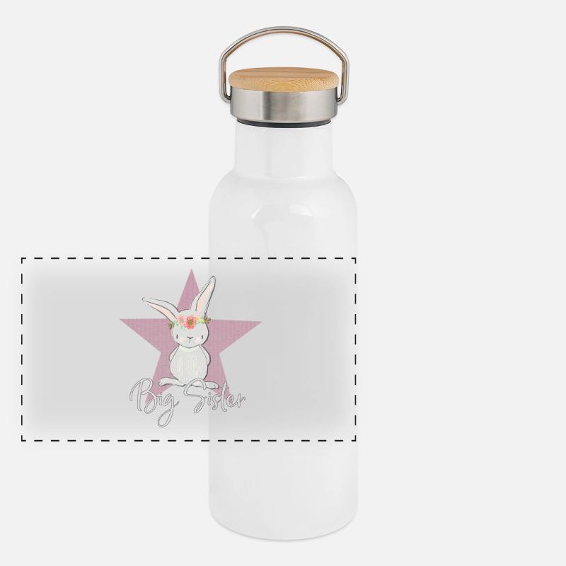 Große Schwester Kleiner Hase Panorama Thermosflasche mit Bambusdeckel