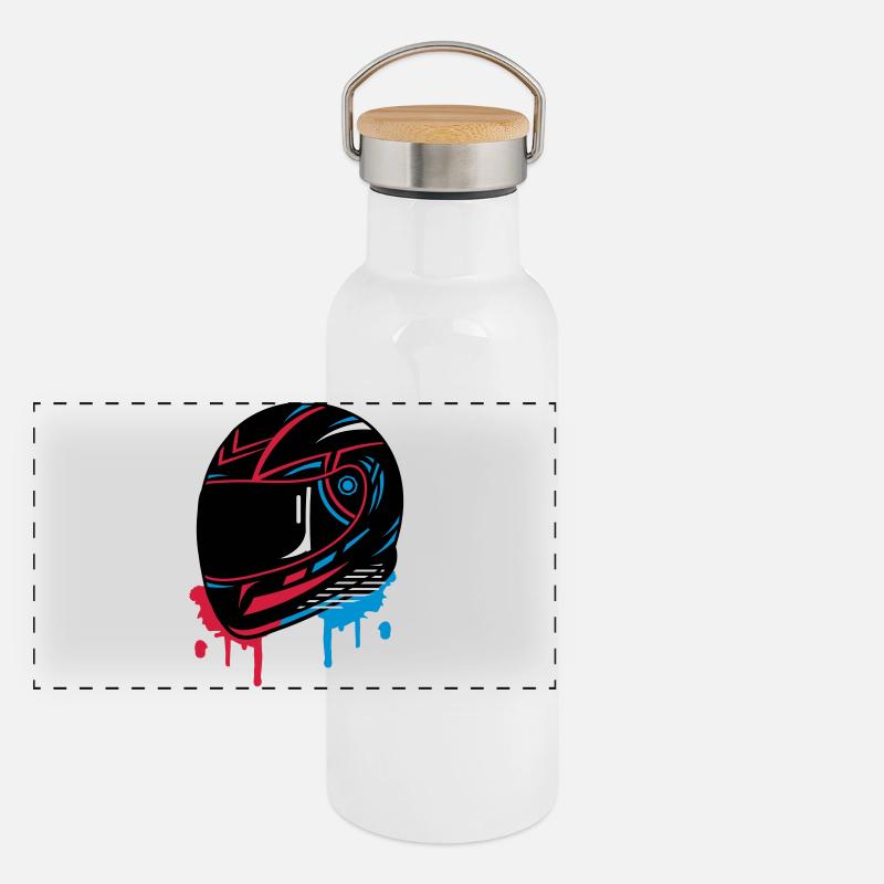 cooles Motorradhelm Graffiti Panorama Thermosflasche mit Bambusdeckel