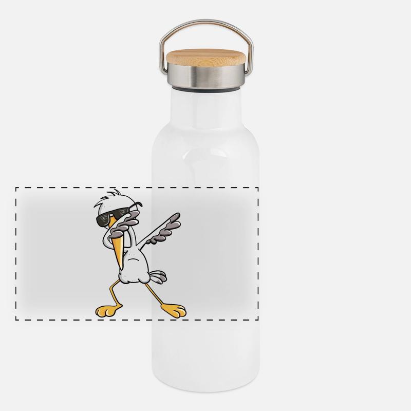 Dab Storch I Schwangerschaft I Baby Geschenk Panorama Thermosflasche mit Bambusdeckel