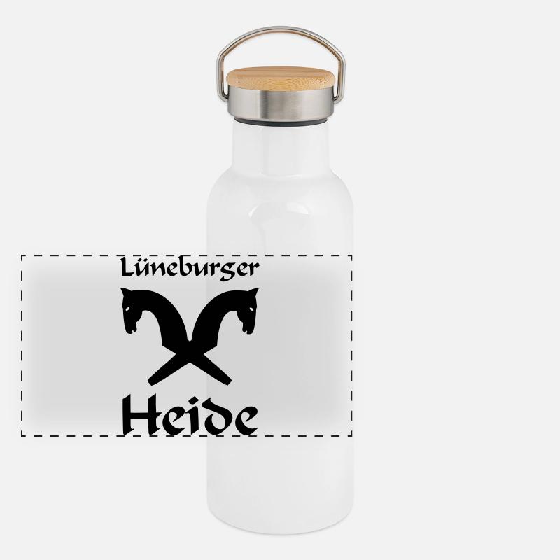 Lüneburger Heide Motiv Panorama Thermosflasche mit Bambusdeckel