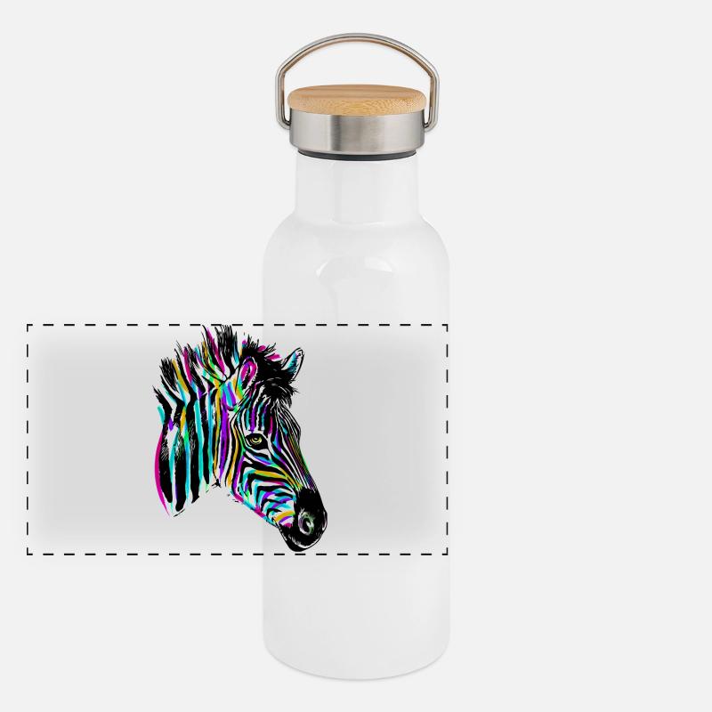 Buntes Zebra - Farbiges Zebra Panorama Thermosflasche mit Bambusdeckel