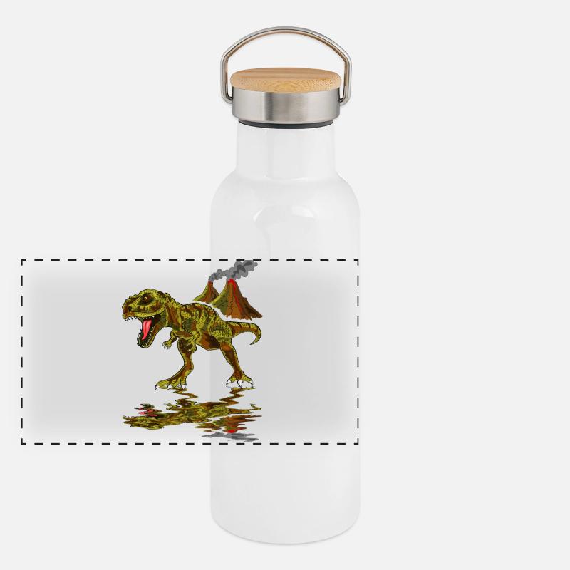 Dinosaurier Vulkan Panorama Thermosflasche mit Bambusdeckel