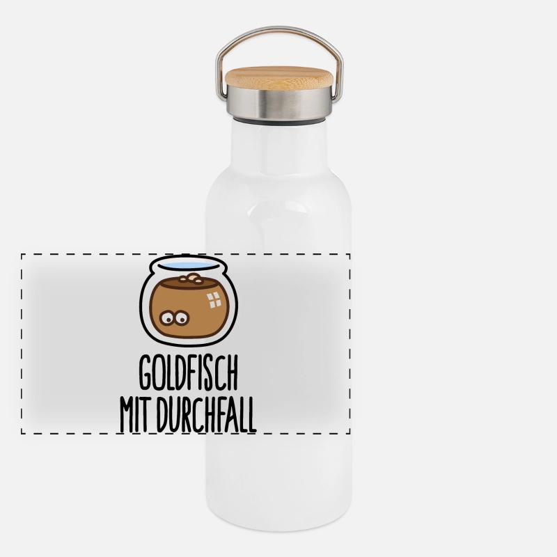 Lustige Goldfisch mit Durchfall Tierarzthelfer Panorama Thermosflasche mit Bambusdeckel