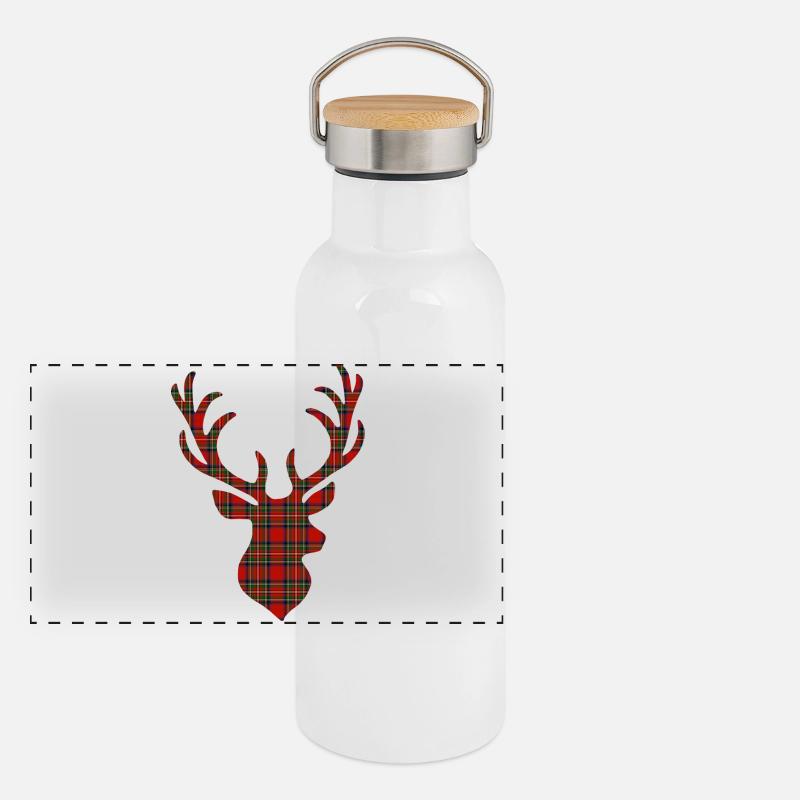 Cervidé tartan rouge Gourde isotherme avec bouchon en bambou