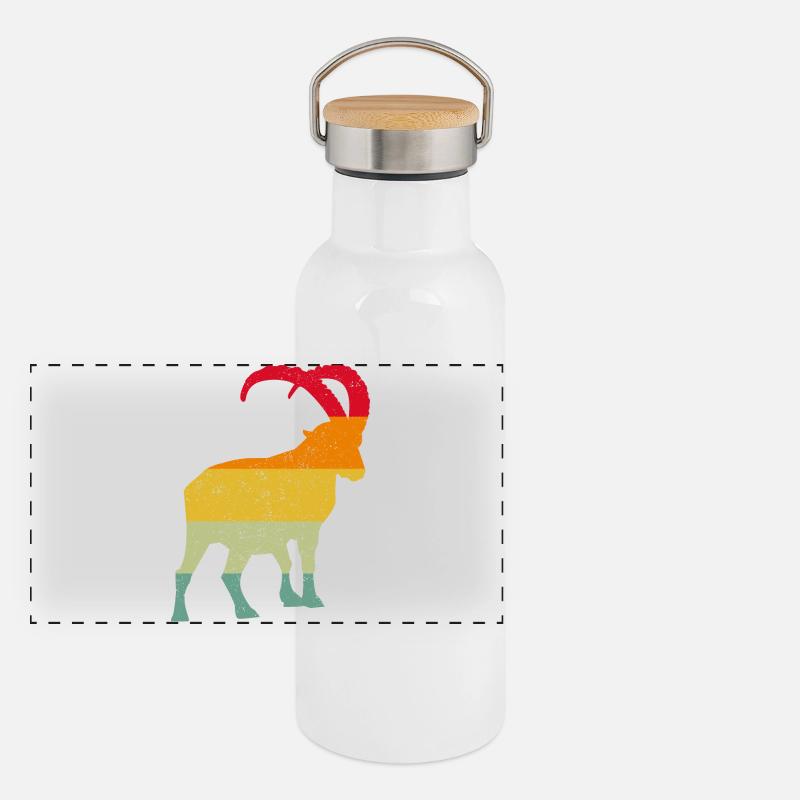 Steinbock, Wandern, Berge Panorama Thermosflasche mit Bambusdeckel