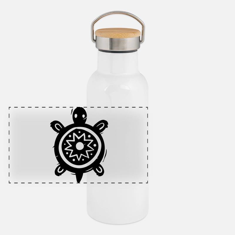 Schildkröte Tribal Panorama Thermosflasche mit Bambusdeckel