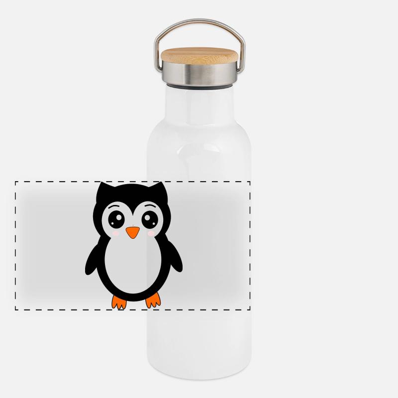 Eule schwarz Vogel Vögelchen Tiere Geschenk Panorama Thermosflasche mit Bambusdeckel