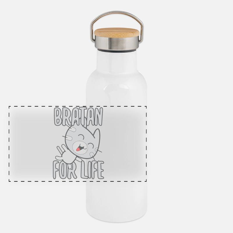 Bratan Cat Cat Grey Cadeau Gourde isotherme avec bouchon en bambou