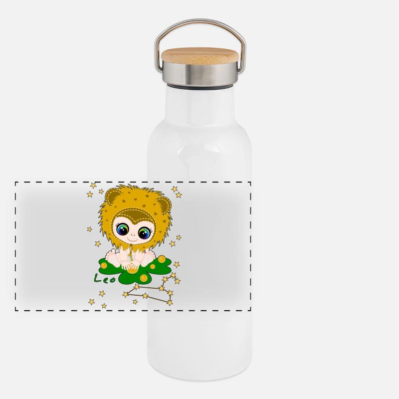 sternzeichen_leo Panorama Thermosflasche mit Bambusdeckel