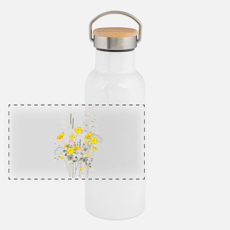 prairie de renoncules jaune vif pleine d’harmonie Gourde isotherme avec bouchon en bambou