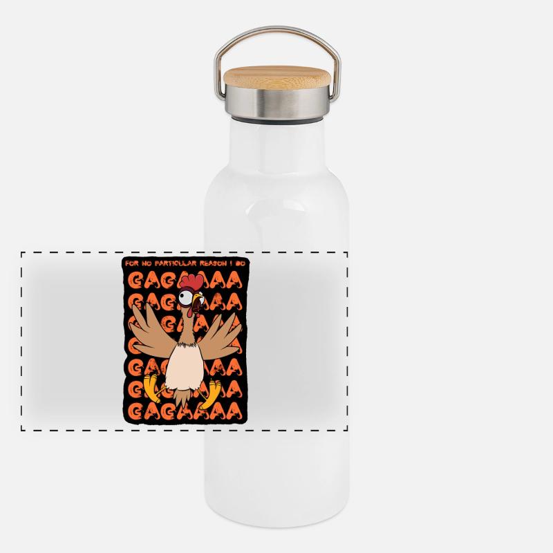 Verrücktes Huhn Panorama Thermosflasche mit Bambusdeckel