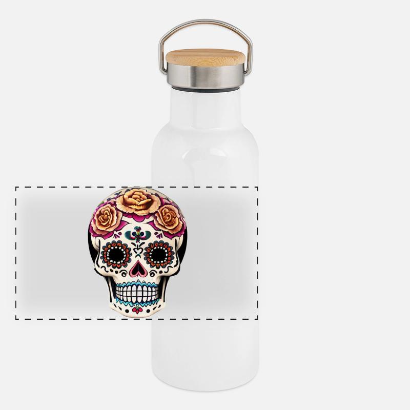 Dia de los Muertos Panorama Thermosflasche mit Bambusdeckel