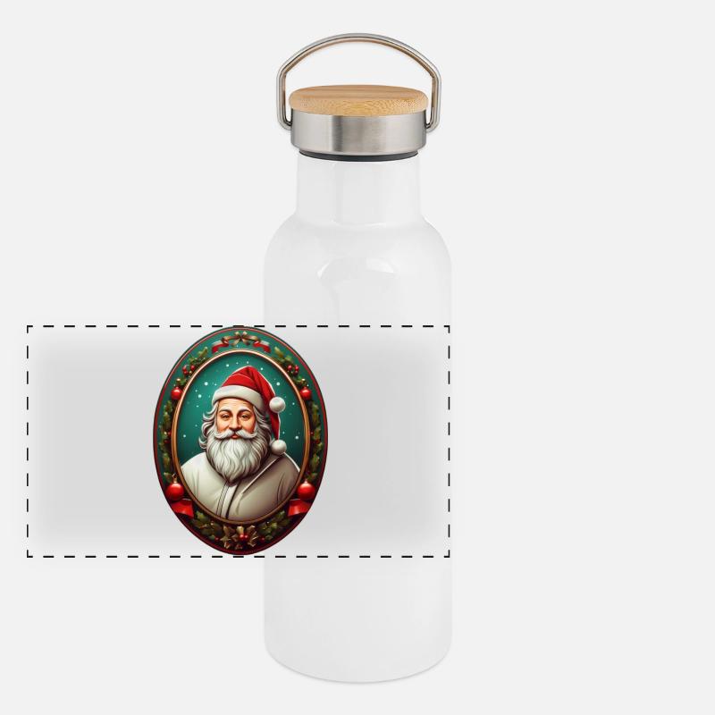 Weihnachtsmann Panorama Thermosflasche mit Bambusdeckel