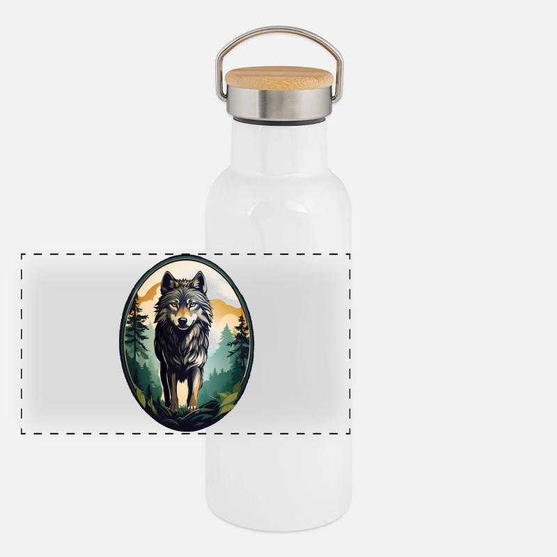 Loup habitant de la forêt Gourde isotherme avec bouchon en bambou