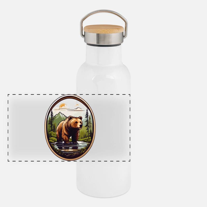 Brown bear Panoramic Thermal Bottle with Bamboo Lid