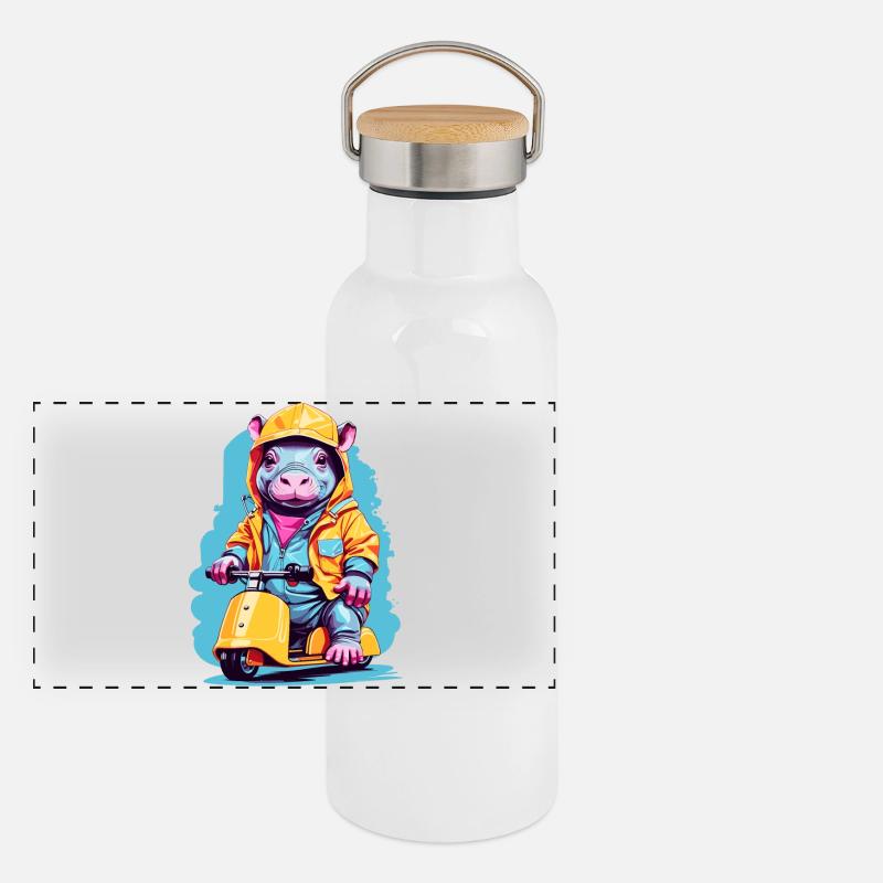 Hippopotame doux Gourde isotherme avec bouchon en bambou