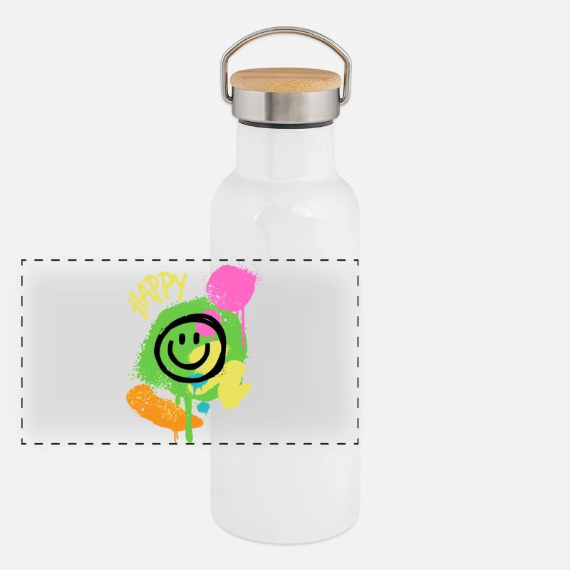 Graffiti Happy Smiley Éclaboussures de Couleur Gourde isotherme avec bouchon en bambou