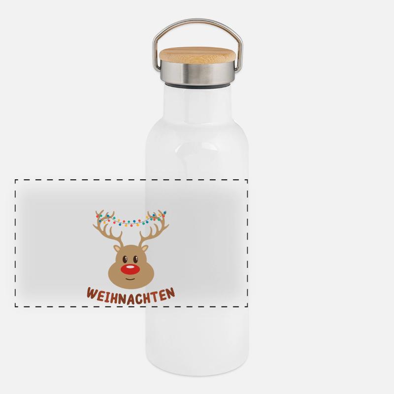Festlicher Rudolf Rentier Weihnachtspullover Panorama Thermosflasche mit Bambusdeckel