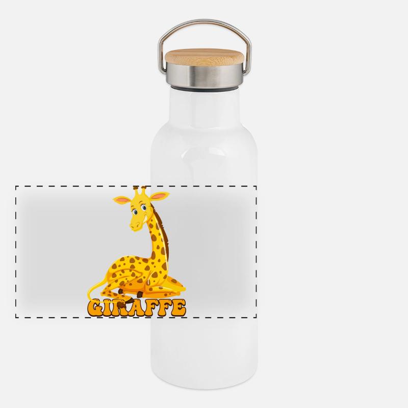 Giraffe Cartoon Jubel Panorama Thermosflasche mit Bambusdeckel