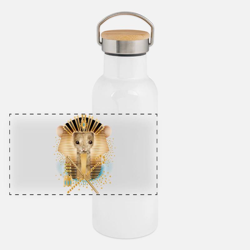 Maus mit ägyptischer Pharaonen Maske Panorama Thermosflasche mit Bambusdeckel