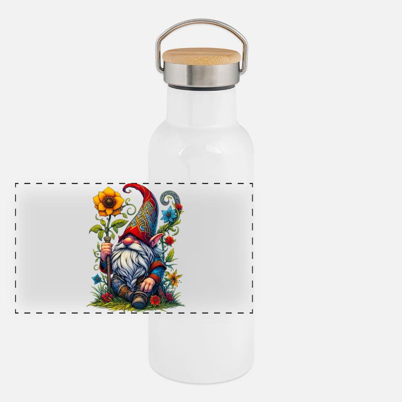 Gnom-Goblin-Elf Panorama Thermosflasche mit Bambusdeckel