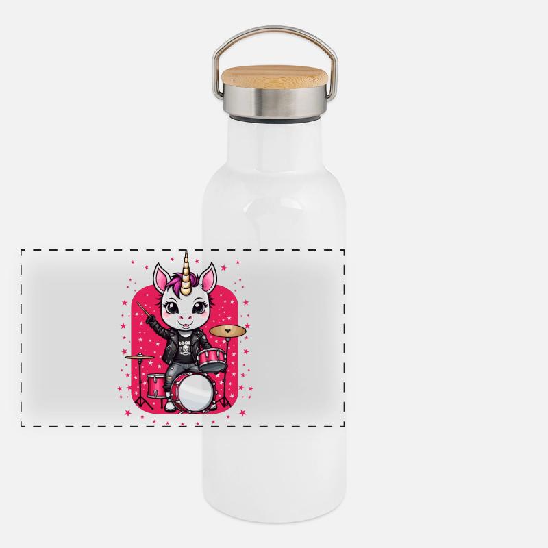 Licorne punk rock Gourde isotherme avec bouchon en bambou