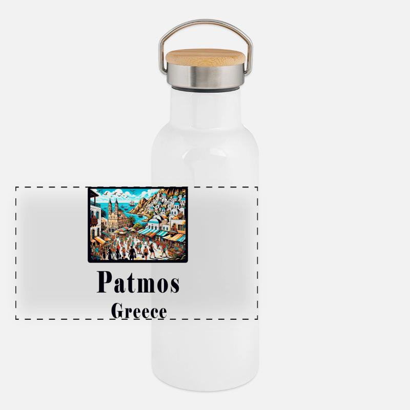 Patmos, Grèce, vacances, île, plage, Grèce Gourde isotherme avec bouchon en bambou