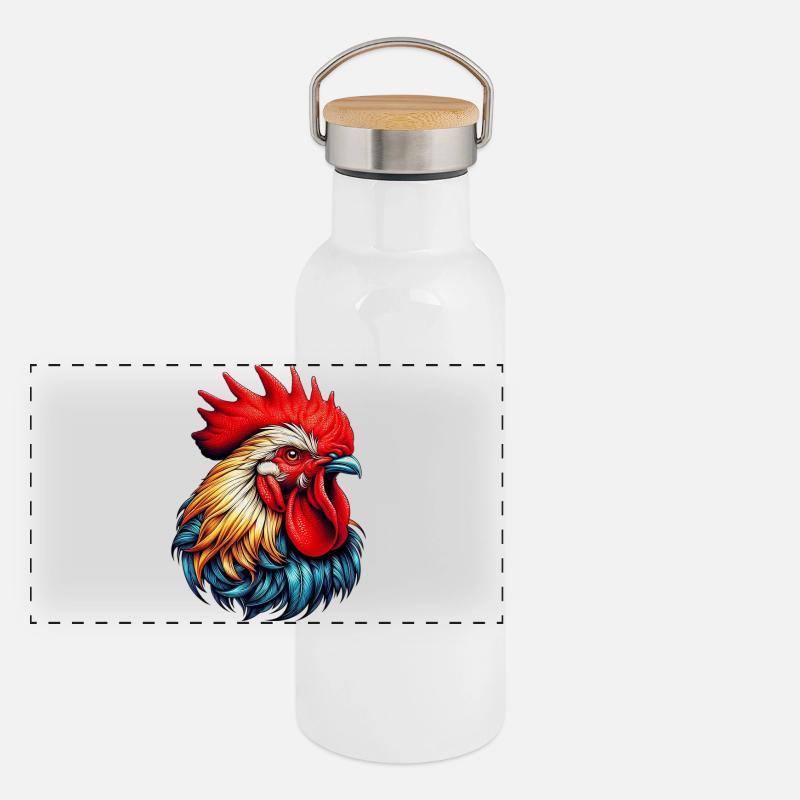 Hahn Henne Panorama Thermosflasche mit Bambusdeckel