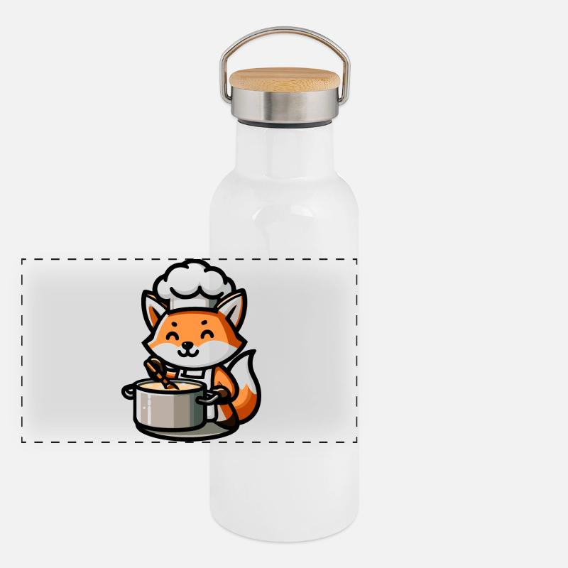Kulinarisches Set: Der fuchsige Koch Panorama Thermosflasche mit Bambusdeckel