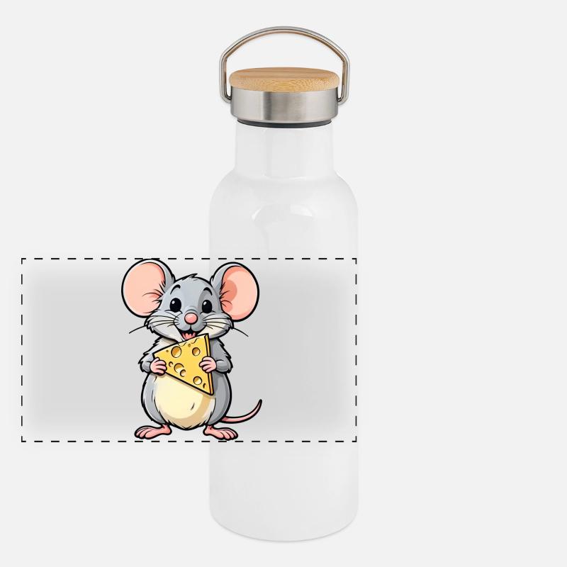 Cheeky Cartoon Mouse With Cheese Panoramic Thermal Bottle with Bamboo Lid