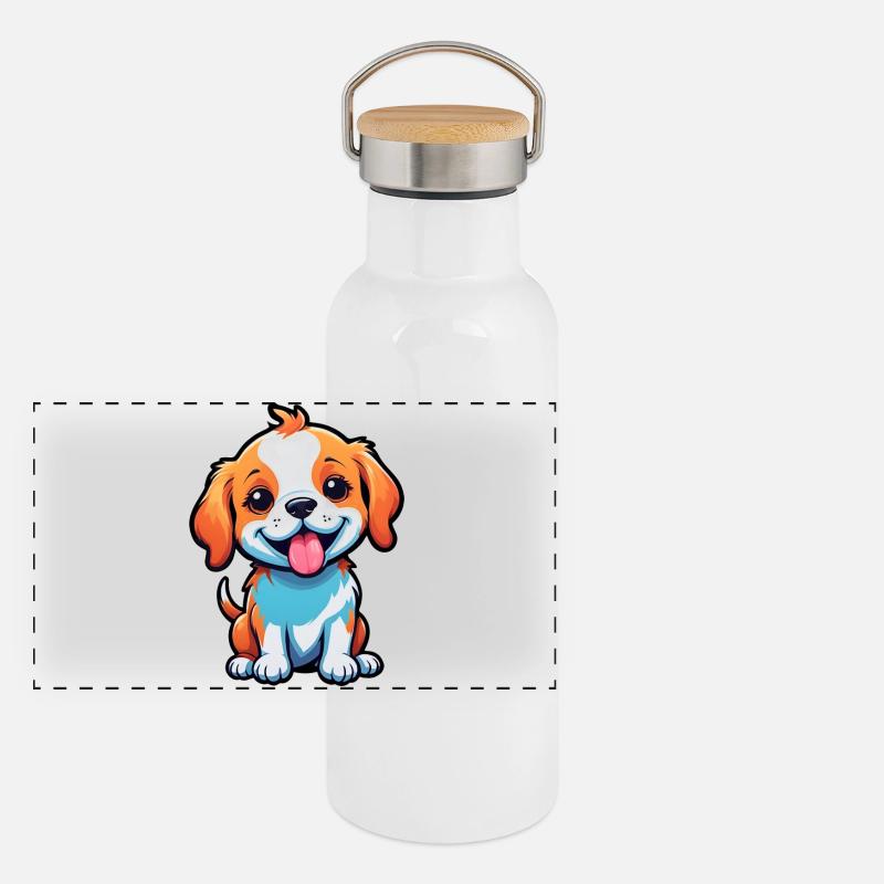 chiot de dessin animé heureux mignon Gourde isotherme avec bouchon en bambou