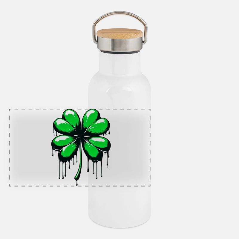 Vierblättriges Kleeblatt Panorama Thermosflasche mit Bambusdeckel