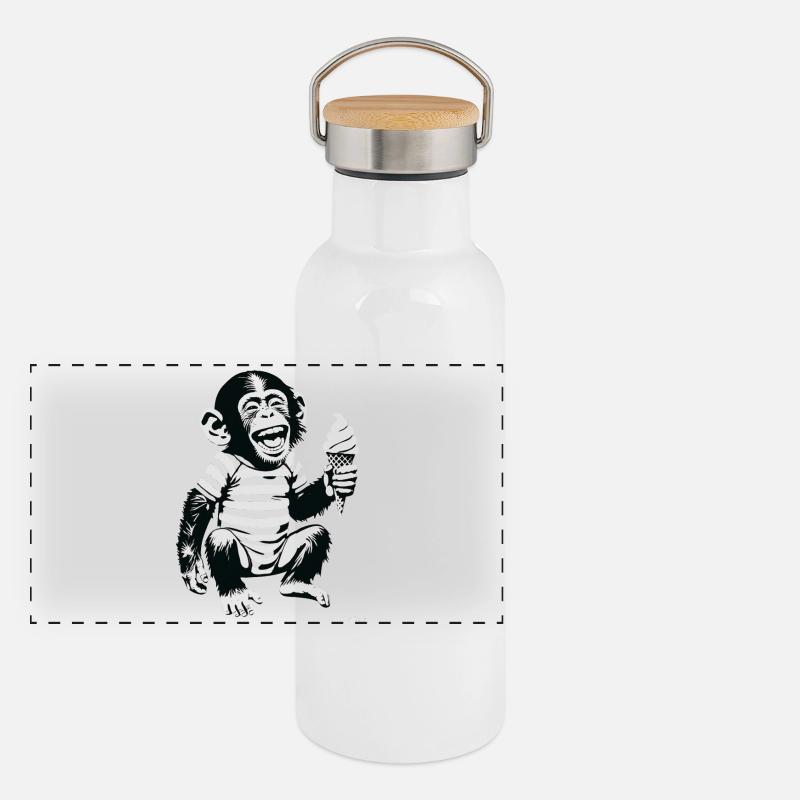Verspielter Affe mit Eiscreme-Design Panorama Thermosflasche mit Bambusdeckel