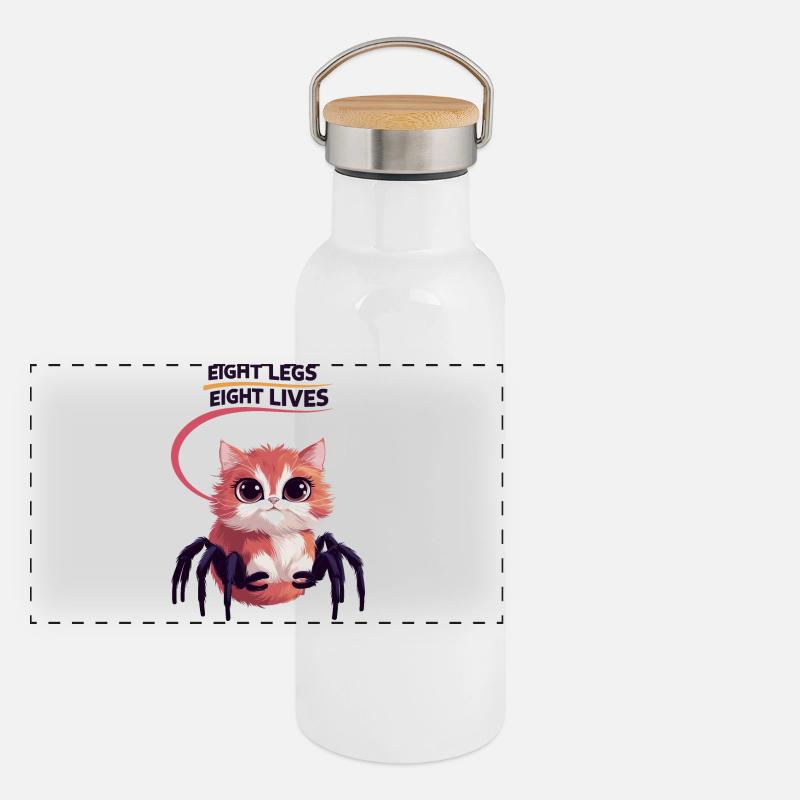 Süße Spinnen Katze Panorama Thermosflasche mit Bambusdeckel