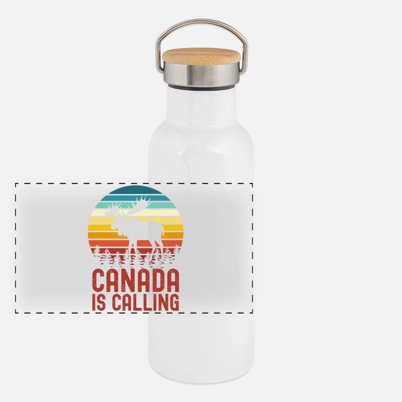 Kanada Elch Panorama Thermosflasche mit Bambusdeckel