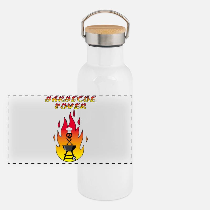Totenkopf und Grill Panorama Thermosflasche mit Bambusdeckel