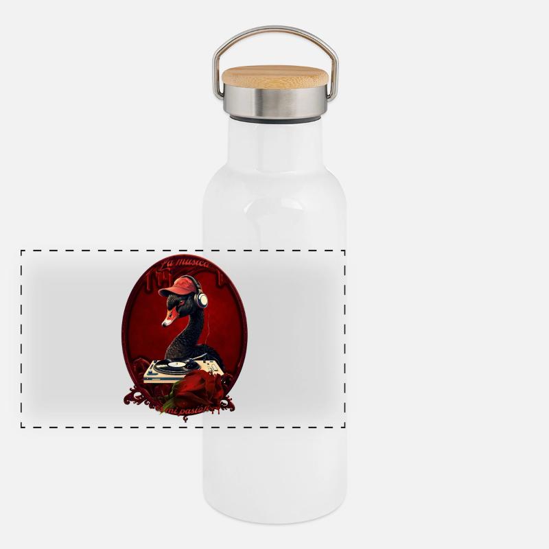Le cygne noir, symbole de créativité Gourde isotherme avec bouchon en bambou