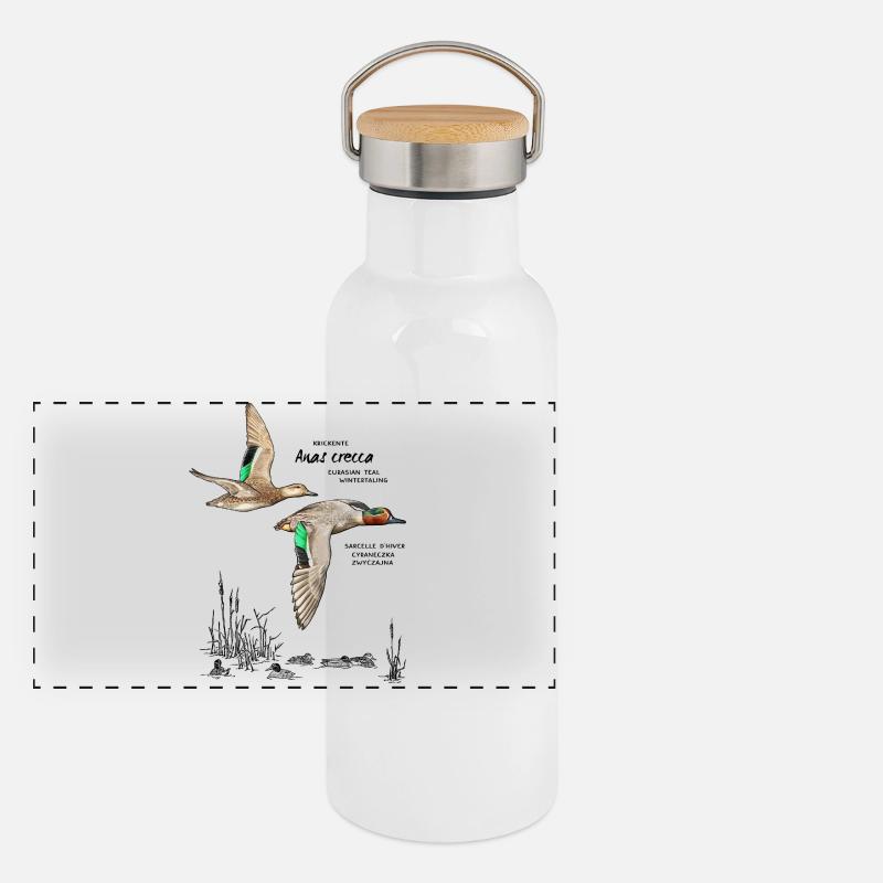 Krickenten Panorama Thermosflasche mit Bambusdeckel
