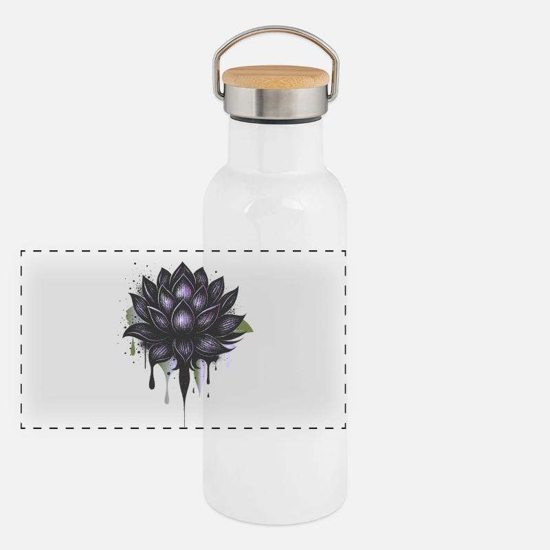 Dark lotus flower with gradient & effect Panoramic Thermal Bottle with Bamboo Lid