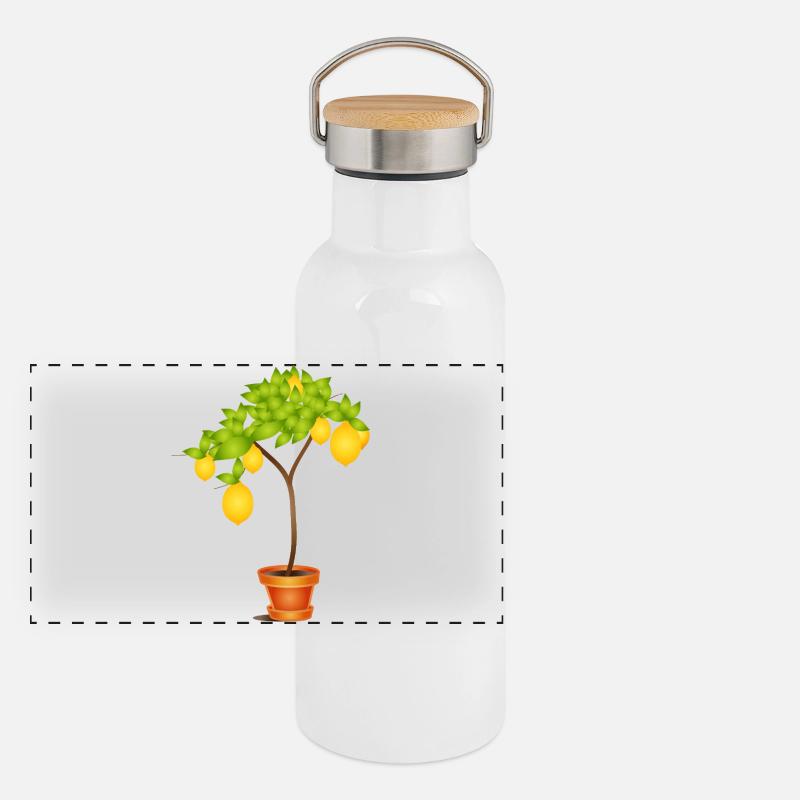 Mediterranean lemon tree motif in pot Panoramic Thermal Bottle with Bamboo Lid